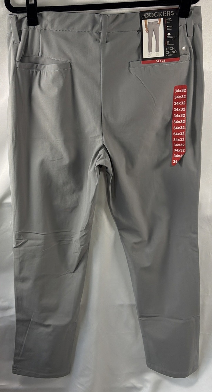 Dockers Men's Tech Chino Pants Size 34 x 32 Grey Stretch Golf Work Pants Soft